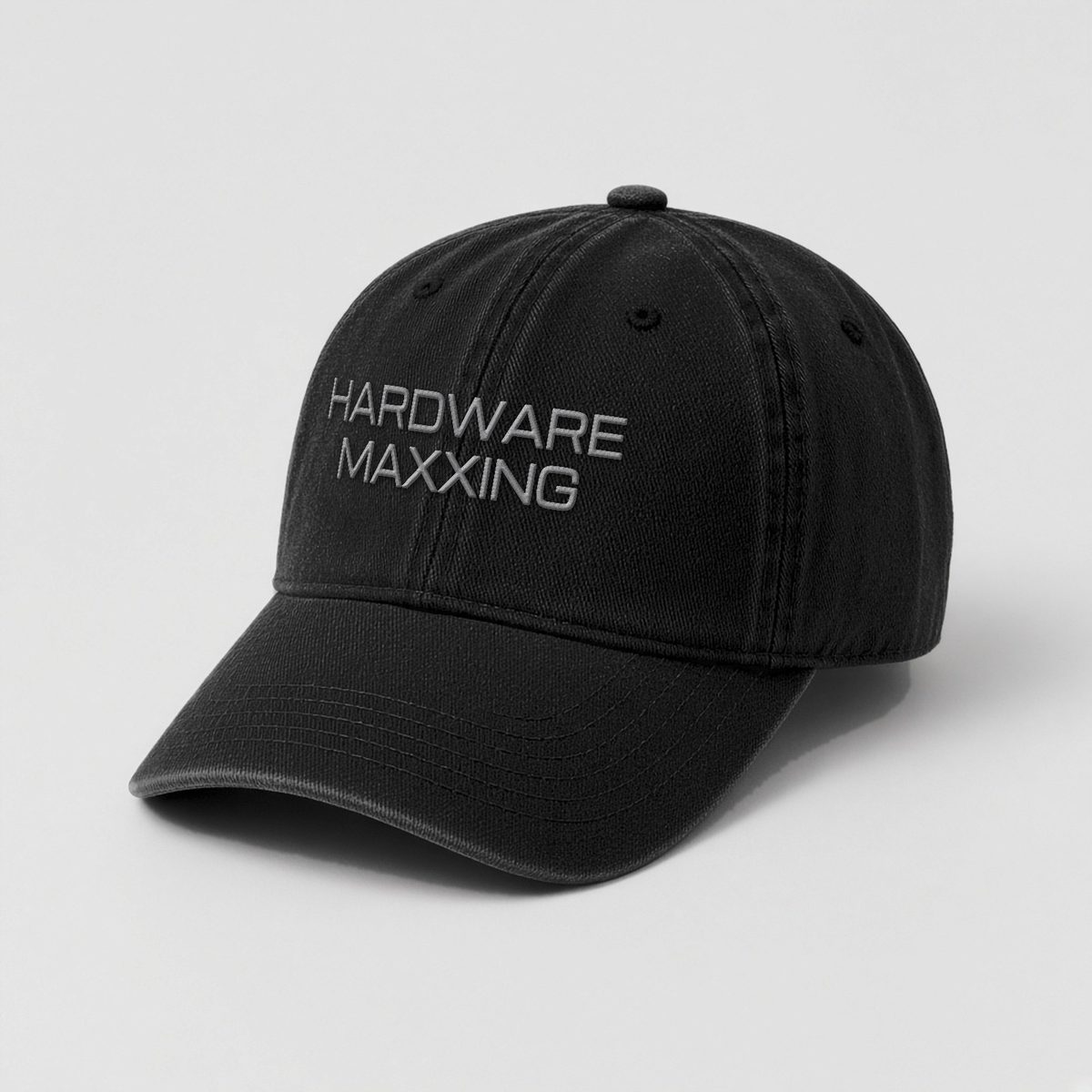 HARDWARE / MAXXING cap, mid grey — front three-quarter view
